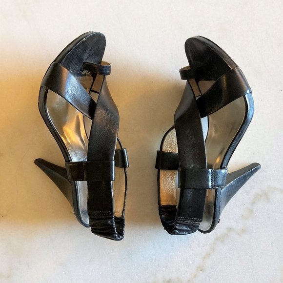 Michael Kors black leather sandals, cross over straps, high heel shoes / sandal - Picture 4 of 7